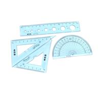 LOLIPPYY Juego de 4 Reglas Flexibles Escolares 15 Cm Transparentes Azules con Diseño Ondulado, Escuadra, Transportador y Cartabón para Dibujo y Uso Educativo Infantil