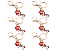 LOLIPPYY Llaveros de Metal Caballo Blanco y Flor Roja 6 Piezas - Colgantes de Llave Año Chino 2026, Recuerdos para Fiestas y Decoraciones Feng Shui, Amuletos para Bolso y Mochila