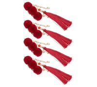 LOLIPPYY Pinzas Cabello Hanfu con Borlas Rojas y Pompones 4 Unidades Accesorios para Peinar el Cabello para Niñas y Adolescentes Clips Chinos para Fiestas de Año y Uso Diario