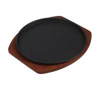 LOLIPPYY Plancha de Hierro con Base de Madera Sartén Doble para Asar Bistec y Bacon Parrilla Redonda para Cocina Eléctrica y Barbacoa Resistente y Multifuncional
