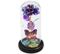 LOLIPPYY Rosa Eterna en Cúpula de Cristal Luz Cálida, Adorno Romántico de Decoración Artesanal para Día Madre, Cumpleaños y San Valentín, Flor Preservada Morada Dorada