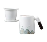 LOLIPPYY Taza de Cerámica Blanca con Colador y Tapa Taza de Té Portátil con Filtro Integrado para Uso Casa Oficina y Viaje Diseño Compacto y Práctico
