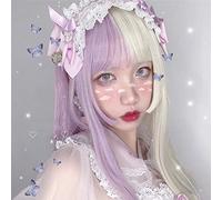 Lolita 60cm largo recto púrpura mezclado blanco Ombre flequillo lindo sintético resistente al calor Cosplay fiesta peluca + gorra gratis M80