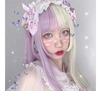 Lolita 60cm largo recto púrpura mezclado blanco Ombre flequillo lindo sintético resistente al calor Cosplay fiesta peluca + gorra gratis M80