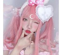 Lolita Long Mixed Pink Bangs Cute Ombre Pelo sintético Mujeres Pelucas de cosplay + Peluca Cap M2