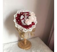 Lolita Maid - Pinzas para el pelo con flores suaves para niña, diseño de copa de té, sombrero de fiesta, falda, disfraz de cosplay, tocado de encaje (rojo)