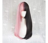 Lolita Ombre Gothic Harajuku Style Black Mixed Pink Long Straight Hairpiece Cute Bangs Cosplay Wig + Wig Cap