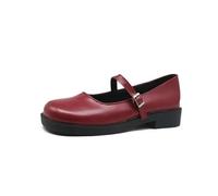 Lolita Shoes Red Japanese Style Vintage Buckle Mary Janes Shoes Women's Shallow Mouth Casual Student Patent Leather Shoes, rojo mate, 38 EU