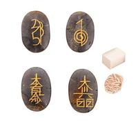 Lolite 4 piezas grabadas piedras de chakra palma piedra Reiki equilibrio con rosa desierto/cubo selenita-bendición curación completa