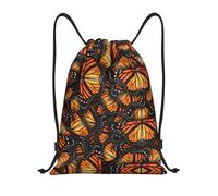 LOLOBFZL Mochila de bolsillo con cordón ligero de flor dibujada a mano Mochila deportiva Mochila diaria plegable con cordón, Monarcas de mariposas monarcas naranjas, S, Mochilas