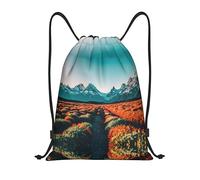 LOLOBFZL Mochila de bolsillo con cordón ligero de flores de volcán Mochila deportiva Mochila diaria plegable con cordón, Viajar montaña puesta de sol, M, Mochilas