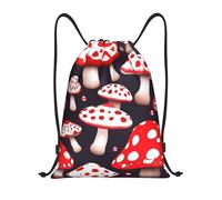 LOLOBFZL romántico corazón rojo ligero cordón correa bolsillo mochila deportiva mochila diaria plegable cordón mochila, Rojo blanco y champiñones, S, Mochilas