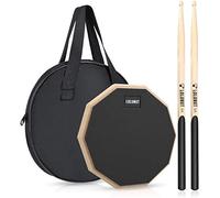 LOLUNUT Almohadilla de tambor silenciosa de 12 pulgadas, almohadilla de práctica de goma para principiantes, con palillos de tambor 5A y bolsa de almacenamiento (negro)