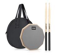 LOLUNUT - Almohadilla para práctica silenciosa para batería, de 2 caras, base de madera con goma suave, incluye baquetas de madera maciza (20 cm, gris)