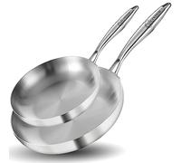LOLYKITCH Juego de sartenes de acero inoxidable de tres capas de 10 a 12 pulgadas, sartenes, sartén de chef, juego de utensilios de cocina, sartenes de inducción, aptas para lavavajillas y horno.