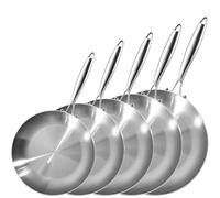 LOLYKITCH Juego de sartenes de acero inoxidable, sin recubrimiento, 22/24/26/28/30 cm - Sartén de acero inoxidable, juego de sartén de acero inoxidable, para inducción y todo tipo de fuegos, apto para