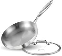 LOLYKITCH Sartén de acero inoxidable de tres capas de 28 cm con tapa, mango ergonómico desmontable, compatible con estufa de inducción, apto para horno