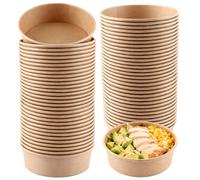 LOLYSIC 100 cuencos para ensalada, 500 ml, de cartón, para sopa, compostables, biológicos, para bayas, embalaje con revestimiento interior de polietileno, recipiente para ensalada