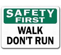 LoMall Letrero de estaño de metal decorativo de 8 x 12 pulgadas, letrero de seguridad OSHA con texto en inglés "Walk Don't Run"