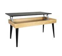 LoMasCasa - Mesa de Centro Elevable con Cajón Modelo Karol 5 de con Acabado Madera Natural y Negro Fabricada en Madera Natural Maciza de Pino con Medidas: 100 x 50 x 47 cm