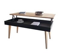 LoMasCasa - Mesa de Centro Elevable con Cajón Modelo Karol de Estilo Nórdico con Acabado Madera y Negro Fabricada en Madera Natural Maciza de Pino con Medidas: 100 x 50 x 47 cm