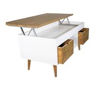 LoMasCasa - Mesa de Centro Elevable Modelo Karla 23 con 2 Cajones Deslizantes, Madera Maciza de Pino Natural en Color Blanco y Nogal Trapeado. Patas Cónicas. Medidas 100 x 50 x 47 cm