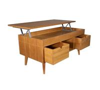 LoMasCasa - Mesa de Centro Elevable Modelo Karla 32 con 2 Cajones Deslizantes, Hueco Central, Madera Maciza de Pino Natural en Color Cerezo. Patas Cónicas. Medidas 100 x 50 x 47 cm