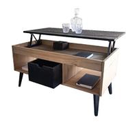 LoMasCasa - Mesa de Centro Elevable Modelo Karla con Cajón Deslizante Central, Madera Maciza de Pino Natural en Color Negro y Madera. Patas Cónicas. Medidas 100 x 50 x 47 cm