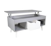 LoMasCasa - Mesa de Centro Elevable Modelo Karla con Cajón Deslizante Central, Madera Maciza de Pino Natural en Color Gris y Blanco. Patas Cónicas. Medidas 100 x 50 x 47 cm