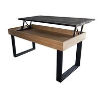 LoMasCasa - Mesa de Centro Modelo Ebro Elevable de Madera Maciza de Pino Natural con Patas de Madera - Color Negro y Madera -Estilo Nórdico - Medidas 100x50x48 cm