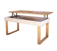 LoMasCasa - Mesa de Centro Modelo Ebro Elevable de Madera Maciza de Pino Natural con Patas de Madera - Color Blanco y Madera -Estilo Nórdico - Medidas 100x50x48 cm