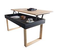 LoMasCasa - Mesa de Centro Modelo Ebro Elevable de Madera Maciza de Pino Natural con Patas y Tablero Color Madera y el Resto en Negro -Estilo Nórdico - Medidas 100x50x48 cm