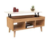 LoMasCasa - Mesa de Centro Salón Elevable Colección Karla 11 en Madera Maciza de Pino Natural Ecológica Estilo Nórdico en Color Madera y Blanca con Tres Huecos y Medidas 100x50x47 cm