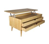 LoMasCasa - Mesa de Centro Salón Elevable Madera Modelo Luzia 15 con Dos Cajones Deslizantes en Color Roble Claro Medidas 100x50x47 cm