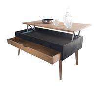 LoMasCasa - Mesa de Salon de Centro Colección Sonka Elevable con Cajón Deslizante de Madera Natural Maciza Disponible en Color Madera y Base en Negro con Pata Conica - 100x50x48 cm
