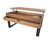 LoMasCasa - Mesa de Salon de Centro Colección Sonka Elevable con Cajón Deslizante de Madera Natural Maciza Disponible en Madera y Patas en Negro - 100x50x48 cm