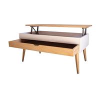 LoMasCasa - Mesa de Salon de Centro Colección Sonka Elevable con Cajón Deslizante de Madera Natural Maciza Disponible en Color Madera y Base en Blanco con Pata Conica - 100x50x48 cm