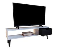LoMasCasa - Mueble Televisión Salón Modelo Koke 1 En Madera Maciza de Pino Natural Ecológica Todo Blanco con un Cajón y Patas en Negro Medidas 120x30x41,50 cm