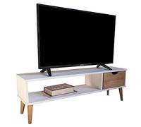 LoMasCasa - Mueble Televisión Salón Modelo Koke 1 En Madera Maciza de Pino Natural Todo Blanco con un Cajón y Patas en Madera Medidas 120x30x41,50 cm