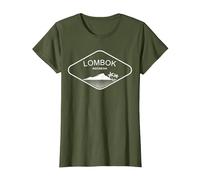 Lombok Indonesia Palmeras Playa Bali Regalo Penida Recuerdo Camiseta, Mujer, Verde Oliva, 3XL