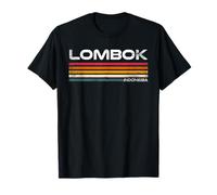 Lombok Indonesia Vintage Retro Viaje Rayas Isla Diseño Camiseta