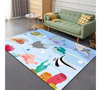 LOMDEM 3D Underwater World Alfombra de Salón Alfombra Azul Mar Tortuga Beige Playa Estrellas de Mar Animales 3D Alfombra Infantil Alfombra de Juegos Interior Alfombras de Cocina (Color 3,120x180 cm)
