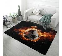 LOMDEM Alfombra Fútbol 3D Llamas Baloncesto Genial Negro Gris Alfombra para Habitaciones Niños Adolescentes, Suave Y Antideslizante, Decoración para Sala De Juegos (Style 2,100x120 cm)