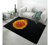 LOMDEM Alfombra Fútbol 3D Llamas Baloncesto Genial Negro Gris Alfombra para Habitaciones Niños Adolescentes, Suave Y Antideslizante, Decoración para Sala De Juegos (Style 3,80x120 cm)