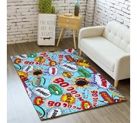 LOMDEM Alfombra Habitaciones Niños y Adolescentes, Franela, Estilo Urbano Grafiti Hip-Hop, Suave y Antideslizante, Alfombra para Sala de Estar, Dormitorio o Sala de Juegos, 80x160 cm, Color 2