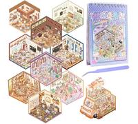 lomdung 10 Sets Pegatinas para Casa 3D DIY, Lindo Fun Cartoon 3D Sticker Scene, House Stickers, Pegatinas para Escenas, Fun DIY Stacking Scene Stickers, con 1 Pinzas