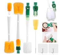 lomdung 2 Piezas 5 en 1 Cepillo para Biberones con Mango Largo, Limpia Biberones con 2 Piezas de Ganchos, Cepillo para Biberones para Biberones de Cuello Estrecho, Biberones, Vasos y Copas de Vino