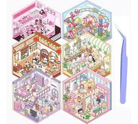 lomdung 6 Sets Pegatinas para Casa 3D DIY, Lindo Fun Cartoon 3D Sticker Scene, House Stickers, Pegatinas para Escenas, Fun DIY Stacking Scene Stickers, con 1 Pinzas