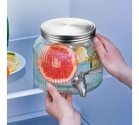 Lomejii Dispensador Bebidas Vidrio 2,8l Para Frigorífico con Grifo,Acero Inoxidable Grifo y Tapa,Recipiente Cristal Para Agua,Zumo,Leche,Hielo Café,Sol Té,PequeñA Mini Frío Dispensador Bebida