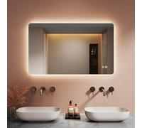 LOMIKEN Espejo de baño con iluminación LED, 100 x 60 x 3,5 cm, regulable, 3 colores, función antivaho, vertical/horizontal, montado en la pared
